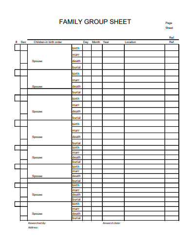 family group sheet format