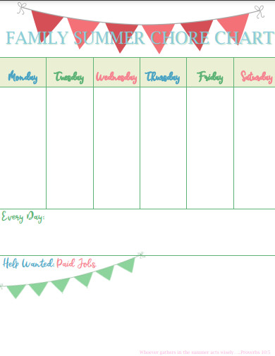 family summer chore chart