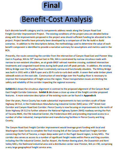 final benefit costs analysis