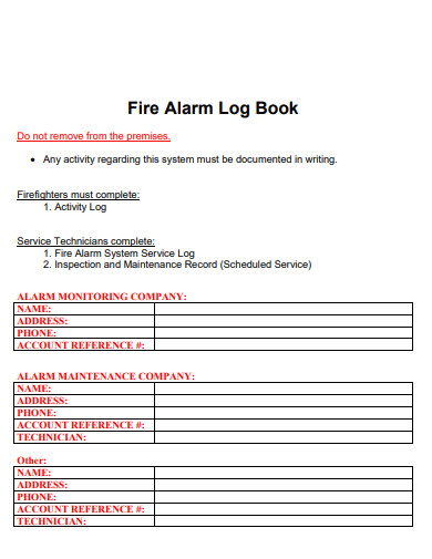 fire alarm log book