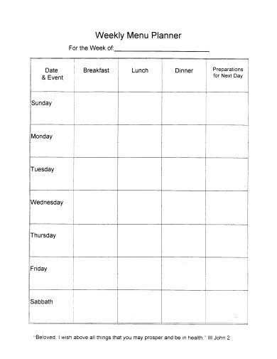 food weekly menu planner