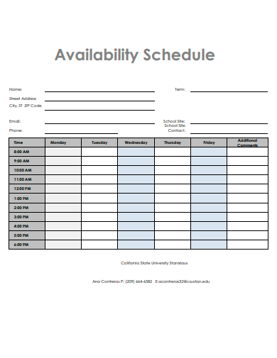 formal availability schedule