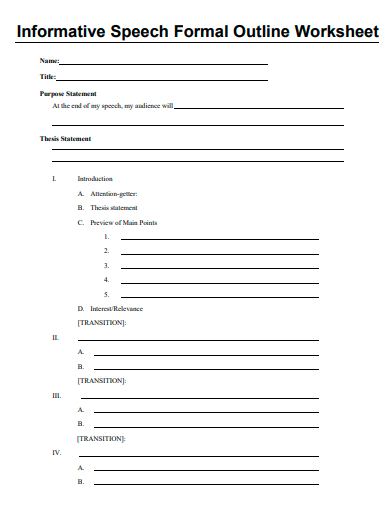 formal informative speech outline worksheet
