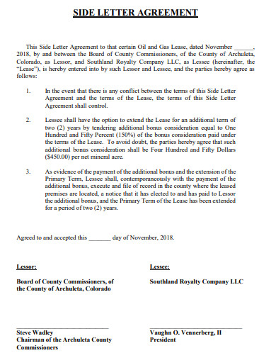 formal side letter agreement