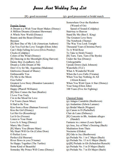 formal wedding song list