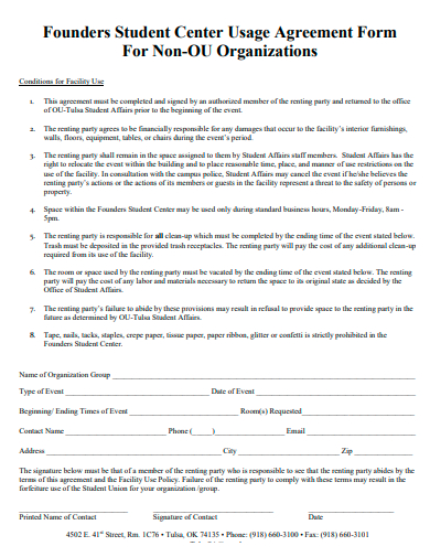 founders student center usage agreement form