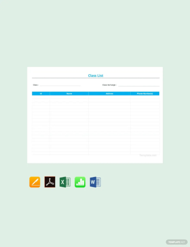 free blank class list template