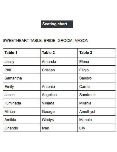 free table seating chart
