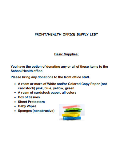 front office supply list