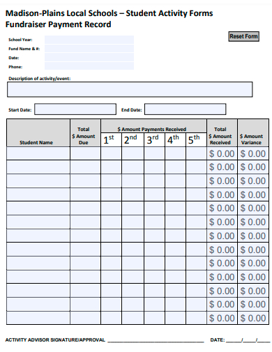 fundraiser payment record
