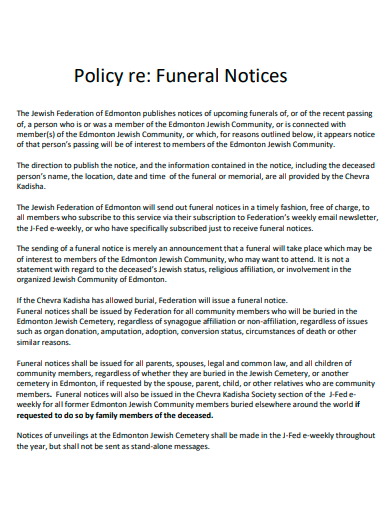 funeral notice policy