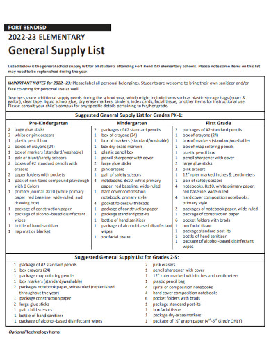 general supply list