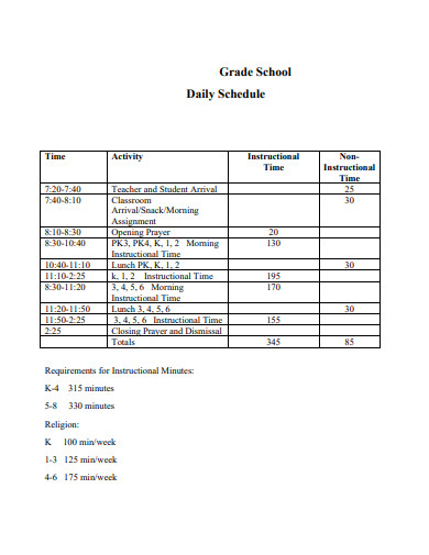 grade school daily schedule