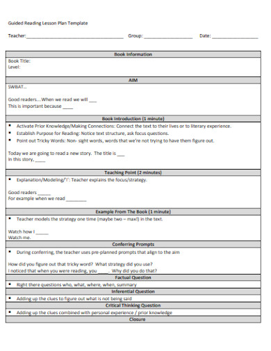 guided reading lesson plan format