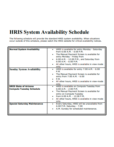 hris system availability schedule