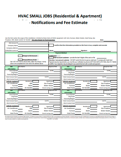 hvac small jobs notifications and fee estimate