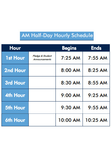 half day hourly schedule