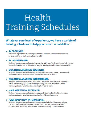 health training schedule