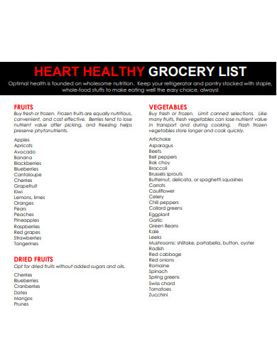 heart health grocery list