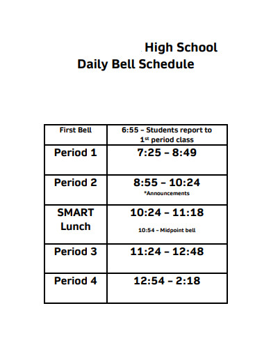 high school bell daily schedule
