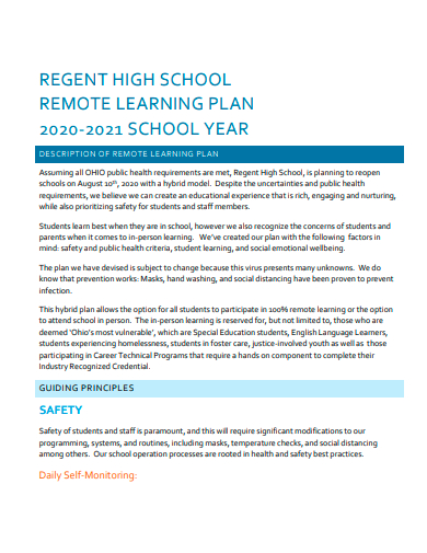 high school remote learning plan