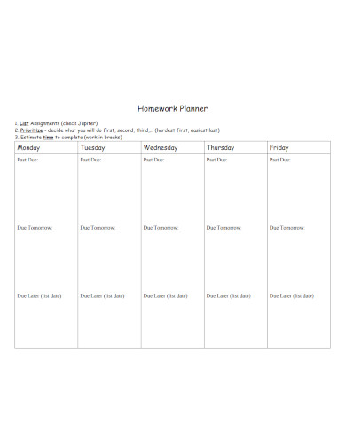 homework planner template