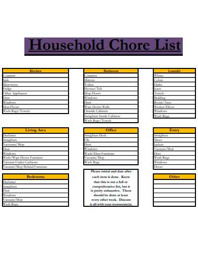 household chore list