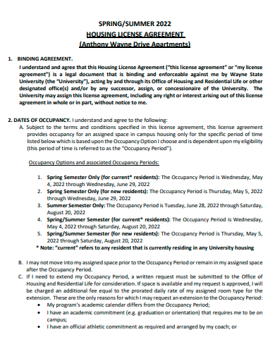 housing license agreement in pdf