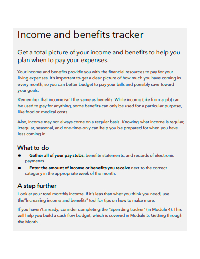 income and benefits tracker