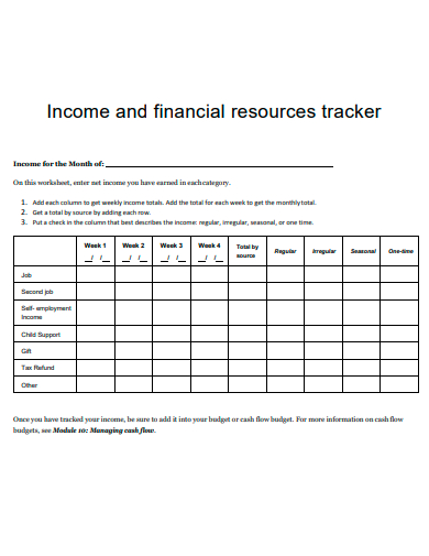 income and financial resources tracker