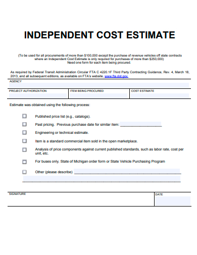 independent cost estimate example