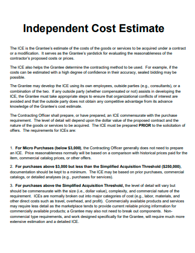 independent cost estimate in pdf
