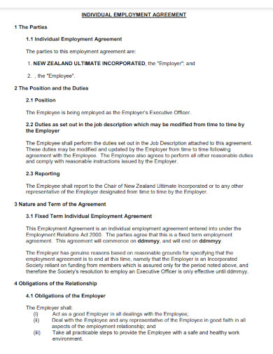 individual employee agreement template