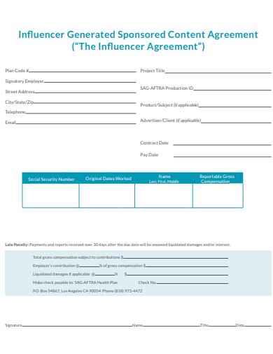 influencer generated sponsored content agreement