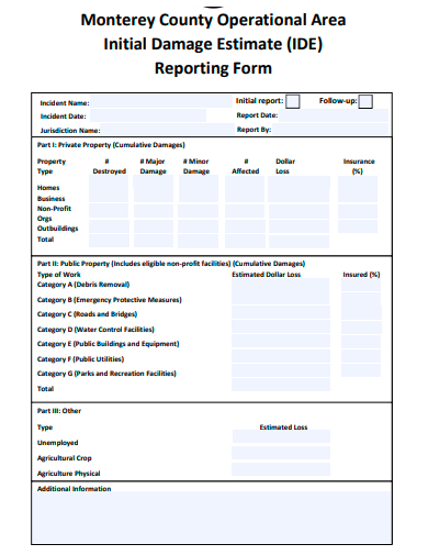 initial damage estimate reporting form