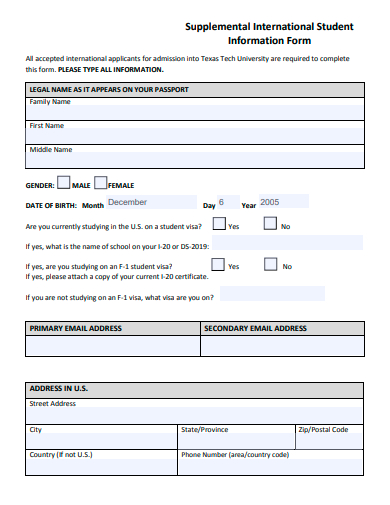 international student information form