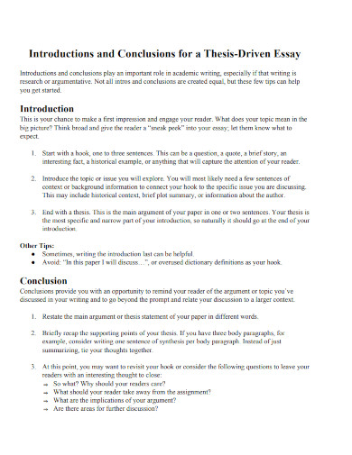 introductions and conclusions for thesis driven essay