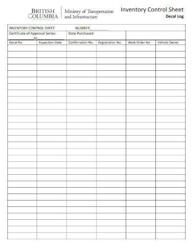 inventory control log sheet