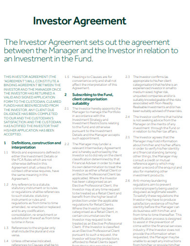 investor agreement example