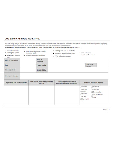job safety analysis worksheet