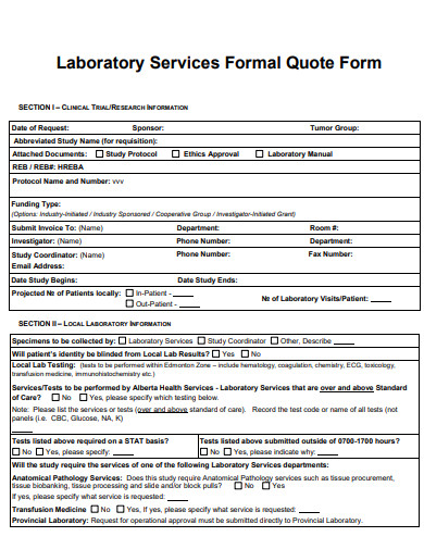 laboratory services formal quote form
