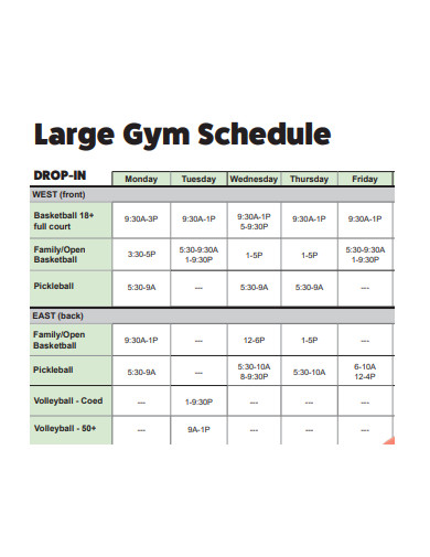 large gym schedule