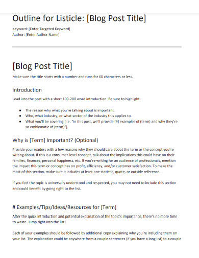 list blog outline template