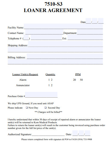 loaner agreement template