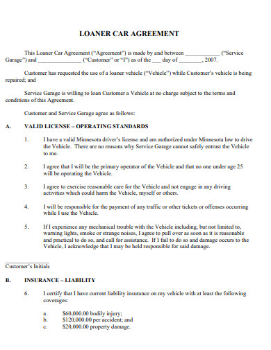 loaner car agreement