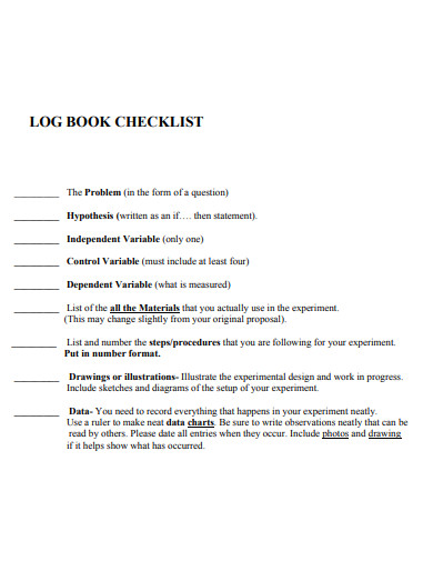 log book checklist