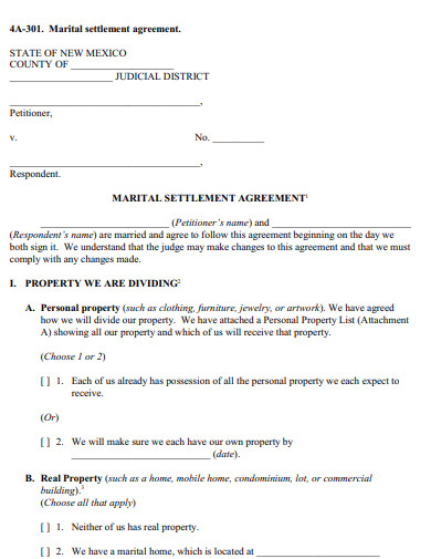 marital settlement agreement example