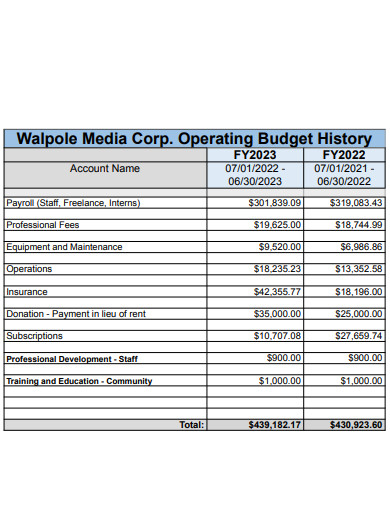 media operating budget