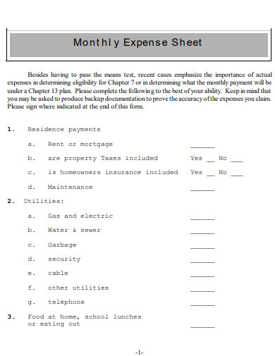monthly expenses sheet 
