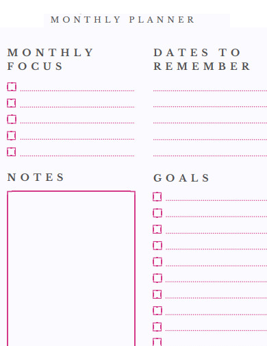 FREE 10+ Monthy Planner Samples in PDF